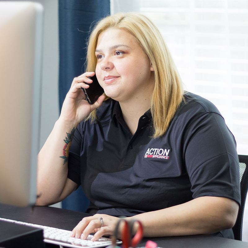 Ashley ready for your call at Action Appliance